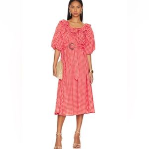SPELL strawberry fields midi dress